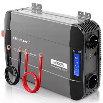 Qoltec grynos sinusoidės keitiklis 12V į 230V 2000W/4000W su LCD, USB, USB-C, suderinamas su LiFePO4/GEL/AGM