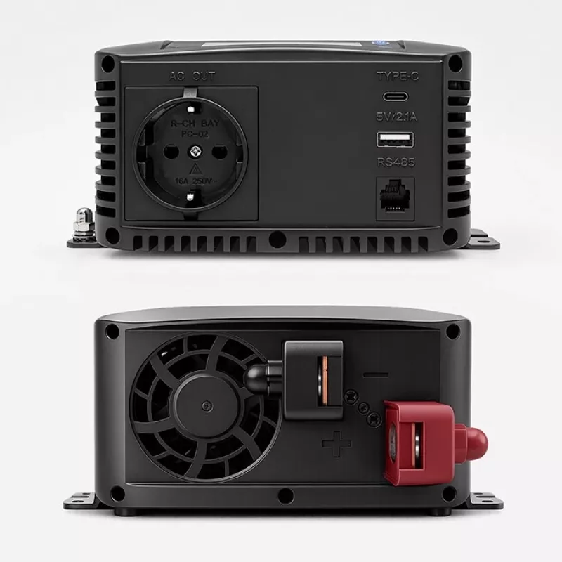 Qoltec grynos sinusinės bangos inverteris 12V į 230V 500W/1000W su LCD, USB, USB-C, suderinamas su LiFePo4/GEL/AGM