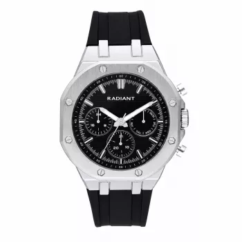 RADIANT RA651704 Vyriškas analoginis kvarcinis laikrodis – 44mm nerūdijančio plieno, juodas ciferblatas, sidabrinė apyrankė