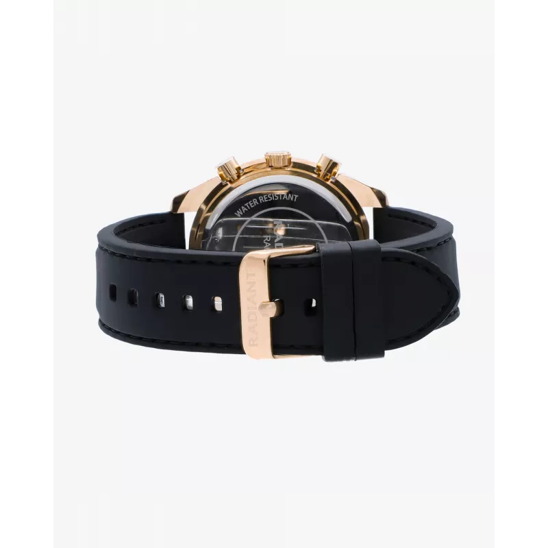 RADIANT RA668709 Vyriškas analoginis kvarcinis laikrodis 44mm juodu ciferblatu, odiniu dirželiu