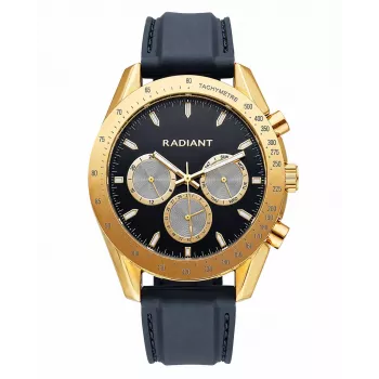 RADIANT RA668709 Vyriškas analoginis kvarcinis laikrodis 44mm juodu ciferblatu, odiniu dirželiu