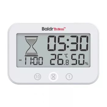 RAINPOINT BALDRTHERM B0549STH vonios laikmatis su temperatūros ir drėgmės matuokliu, IP24 atsparus purslams, atgalinis / į priekį skaičiavimas, LCD foninis apšvietimas, pritvirtinimas siurbtuku / stovas / tvirtinimas prie sienos