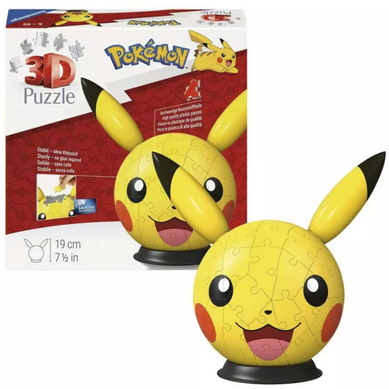 Ravensburger 3D Puzzleball Pokémon Pikachu su ausimis - 54 dalys