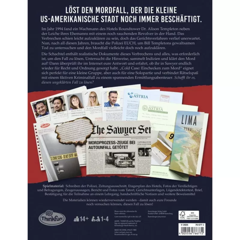 RAVENSBURGER Cold Case: Einchecken zum Mord Kooperacinis detektyvinis žaidimas