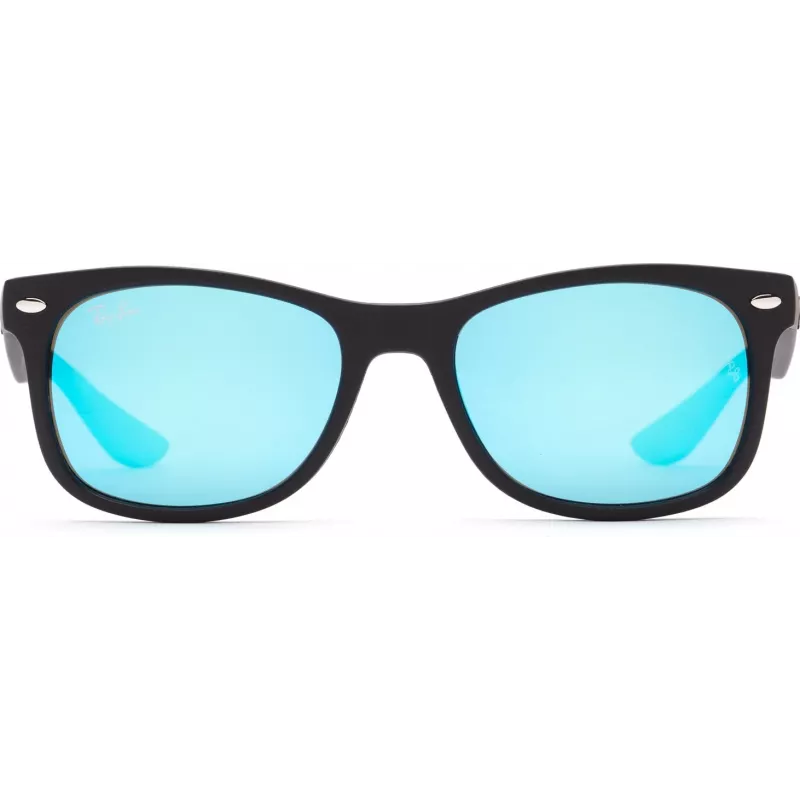 Ray-Ban Junior RJ9052S100S55 Akiniai - Blizgantis juodas rėmelis, šviesiai mėlynas veidrodinis lęšis, 48 mm