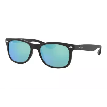 Ray-Ban Junior RJ9052S100S55 Akiniai - Blizgantis juodas rėmelis, šviesiai mėlynas veidrodinis lęšis, 48 mm