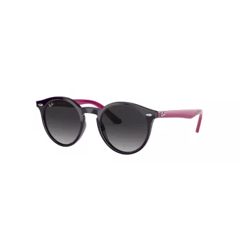 Ray-Ban Junior RJ9064S70218G Vaikiški akiniai nuo saulės, apvalūs, permatomas rožinis rėmelis, pilki gradientiniai lęšiai, 44 mm