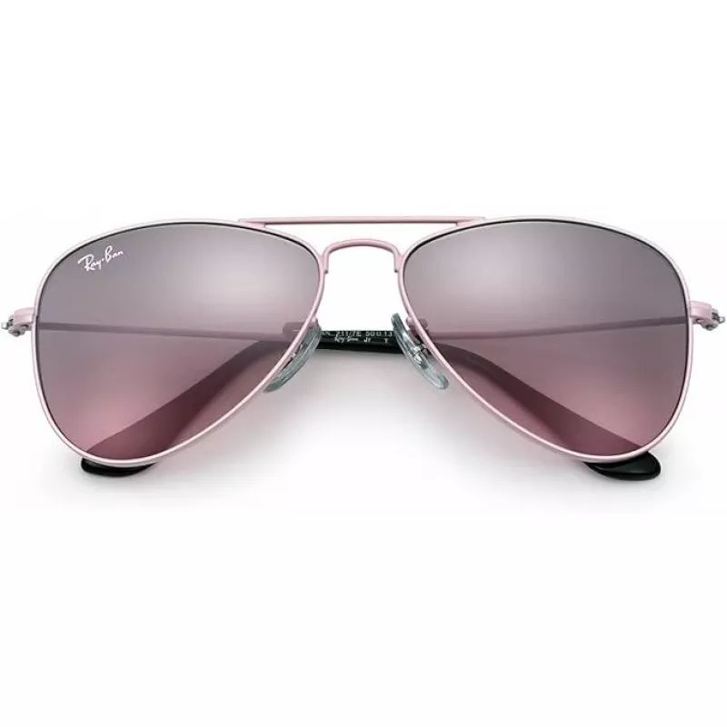 Ray-Ban Junior RJ9506S2117E5 Vaikiški akiniai nuo saulės, stačiakampiai, permatomas rožinis rėmelis, šviesiai rudi gradientiniai rožiniai lęšiai, 52/14/125 mm