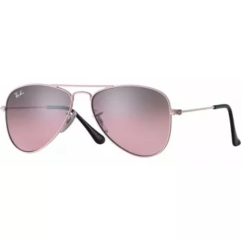 Ray-Ban Junior RJ9506S2117E5 Vaikiški akiniai nuo saulės, stačiakampiai, permatomas rožinis rėmelis, šviesiai rudi gradientiniai rožiniai lęšiai, 52/14/125 mm