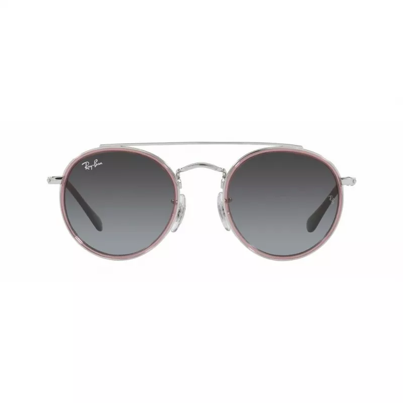 Ray-Ban Junior RJ9647S2908G4 Vaikiški akiniai nuo saulės, kvadratiniai, permatomas pilkas rėmelis, pilki gradientiniai lęšiai, 46 mm lęšio plotis