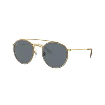 Ray-Ban RB3647N Round Double Bridge Akiniai Varinis Rėmas Šviesiai Mėlyni Gradientiniai Lęšiai 51mm