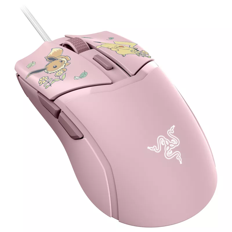 Razer Cobra – Pikachu & Eevee Edition laidinė žaidimų pelė, 8500 DPI optinis jutiklis, Chroma RGB apšvietimas, 6 programuojami mygtukai, simetriška dešiniarankiams