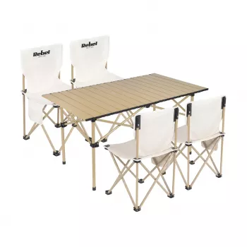 Rebel Active RBA-5600 Kempingo komplektas – stalas ir 4 kėdės, aliumininis rėmas, sulankstomas, mėlynas
