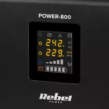 Rebel POWER-800 sieninis avarinis maitinimo šaltinis – gryno sinusinio signalo keitiklis su 12V įkrovimo funkcija, 230V, 800VA/500W