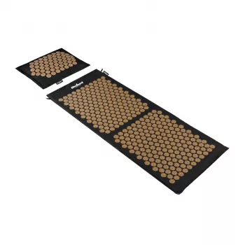 REBEL RBA-6012-GL ECO Akupresūros kilimėlio rinkinys su pagalvėle, XL 110x42 cm, auksiniai smaigaliai, natūrali medvilnė ir kokoso pluoštas