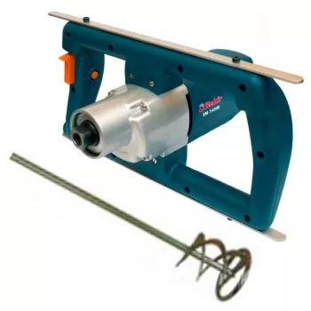REBIR maišytuvas EM-1450E 1450W elektrinis maišytuvas su mentėmis, kintamu greičiu, minkštu paleidimu, M14 sriegiu, 140 mm maks. mentės skersmuo, ergonomiška D formos rankena, dviguba izoliacija