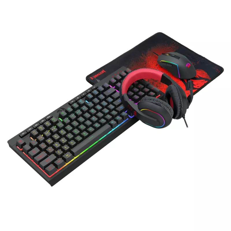 Redragon 4-in-1 žaidimų rinkinys: RGB klaviatūra, pelė, kilimėlis ir ausinės