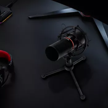 REDRAGON BLAZAR kardioidinis USB žaidimų mikrofonas su trikojžiu stovu, pop filtru ir smūgių amortizatoriumi - juoda