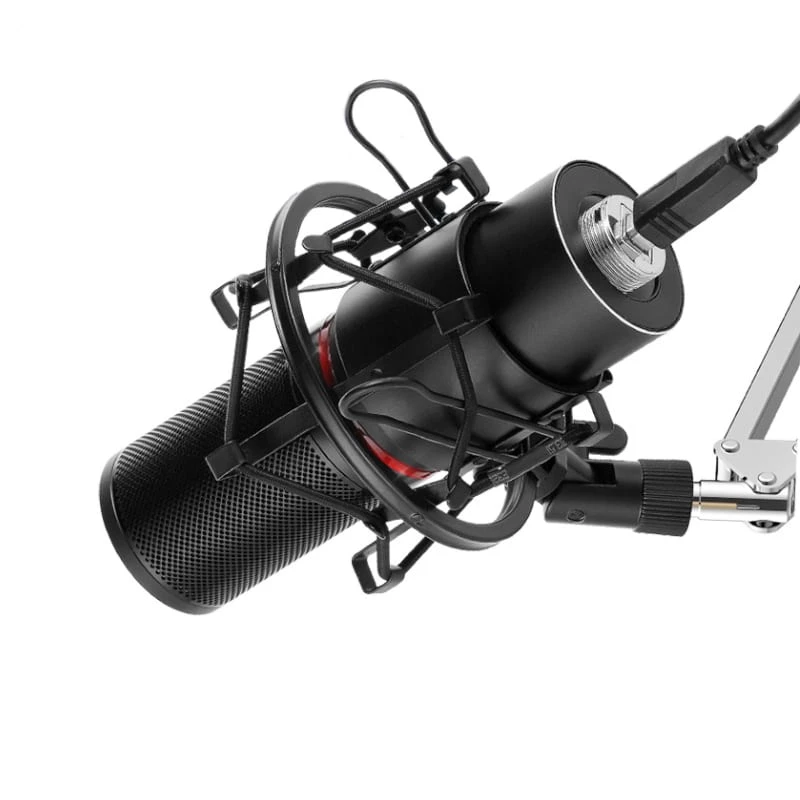 REDRAGON BLAZAR kardioidinis USB žaidimų mikrofonas su trikojžiu stovu, pop filtru ir smūgių amortizatoriumi - juoda