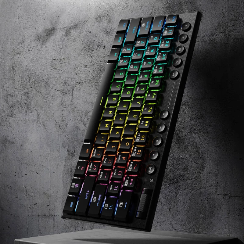 REDRAGON Horus Mini Pro 61 klavišų trijų režimų belaidė RGB žemo profilio mechaninė žaidimų klaviatūra - juoda (raudoni jungikliai)