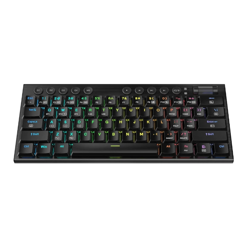 REDRAGON Horus Mini Pro 61 klavišų trijų režimų belaidė RGB žemo profilio mechaninė žaidimų klaviatūra - juoda (raudoni jungikliai)