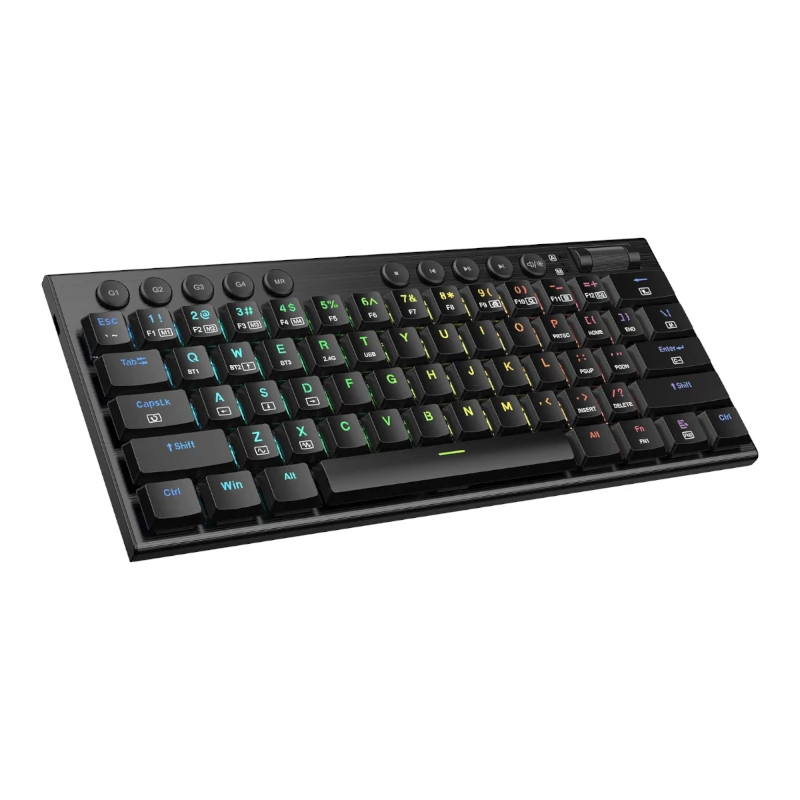 REDRAGON Horus Mini Pro 61 klavišų trijų režimų belaidė RGB žemo profilio mechaninė žaidimų klaviatūra - juoda (raudoni jungikliai)