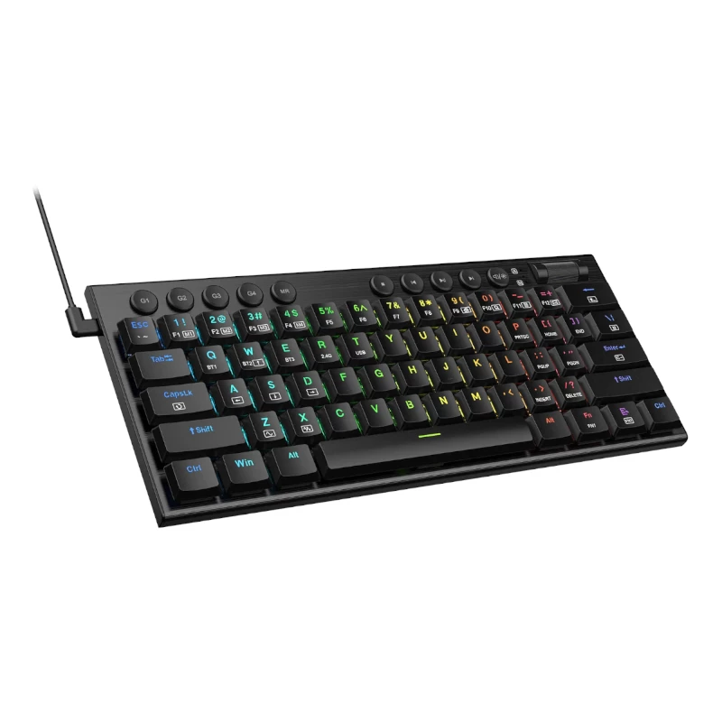 REDRAGON Horus Mini Pro 61 klavišų trijų režimų belaidė RGB žemo profilio mechaninė žaidimų klaviatūra - juoda (raudoni jungikliai)