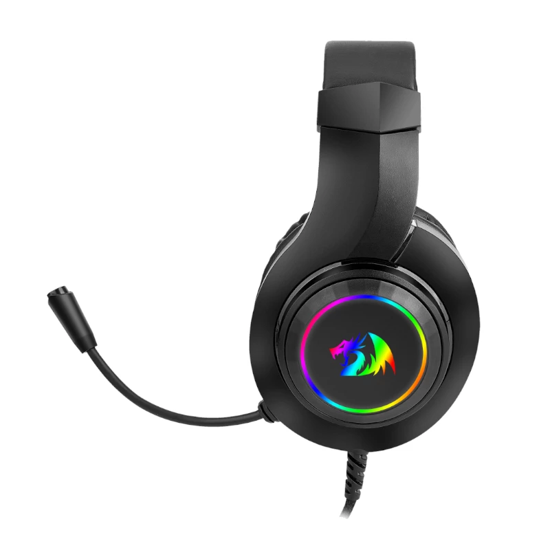 REDRAGON HYLAS H260RGB Ausinės žaidimams per ausį su nuimamu mikrofonu, 50mm tvarkyklės, RGB apšvietimas, 3.5mm garsas + USB maitinimas, juodos