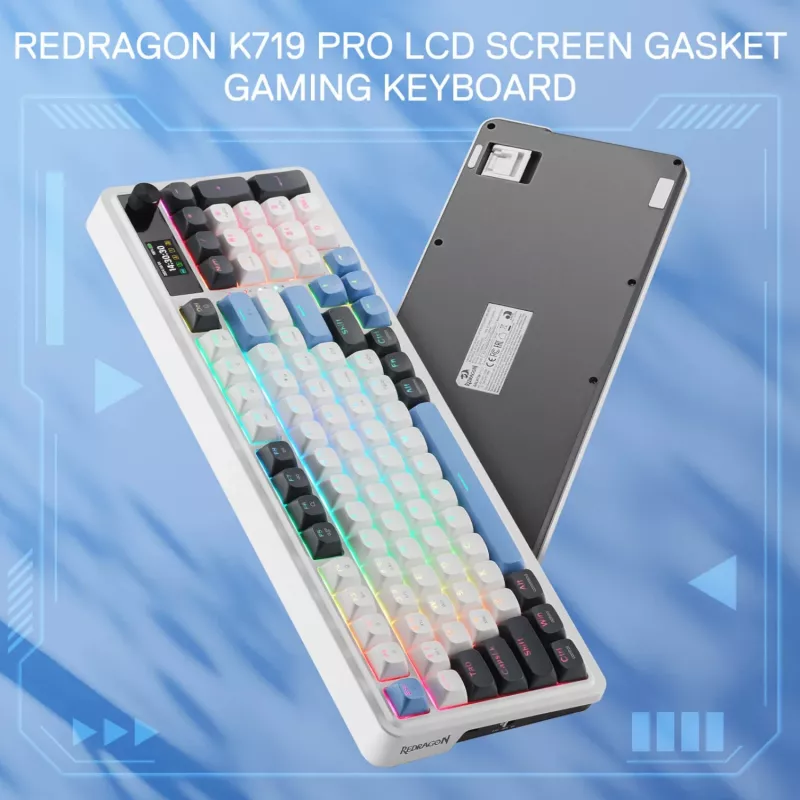 Redragon K719WGB GALATIN RGB PRO viso dydžio belaidė mechaninė žaidimų klaviatūra - balta