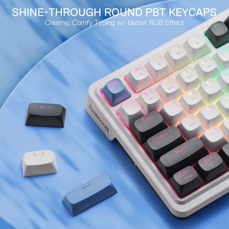 Redragon K719WGB GALATIN RGB PRO viso dydžio belaidė mechaninė žaidimų klaviatūra - balta
