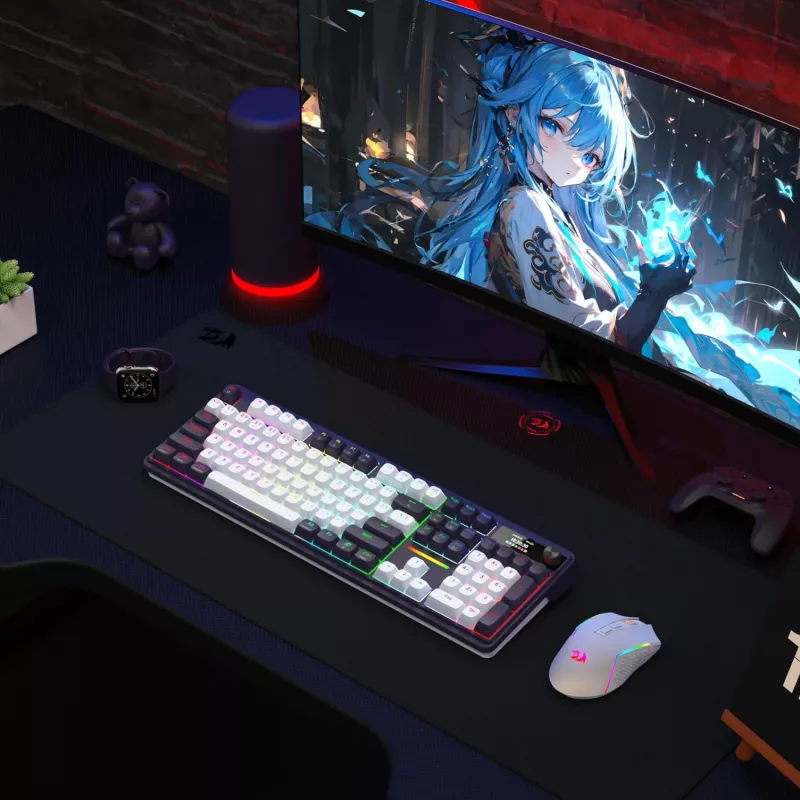 Redragon K762WB-RGB-PRO LCD pilno dydžio guminė mechaninė klaviatūra - juoda