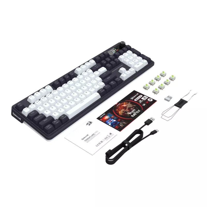 Redragon K762WB-RGB-PRO LCD pilno dydžio guminė mechaninė klaviatūra - juoda
