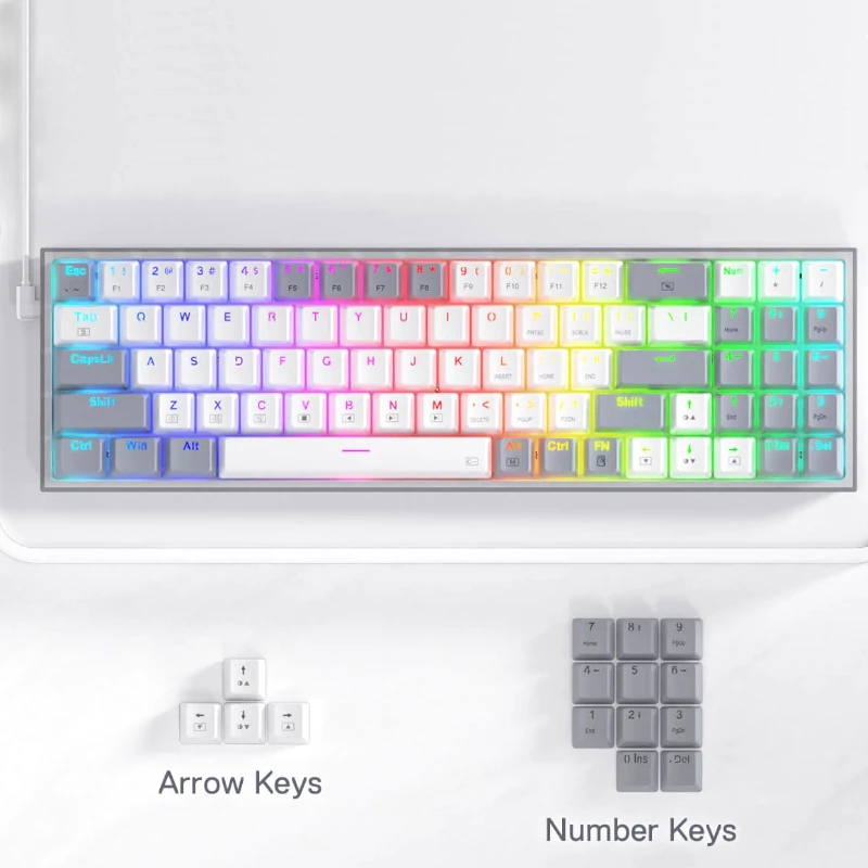 REDRAGON Pollux 65% laidinė mechaninė žaidimų klaviatūra, karštai keičiami raudoni jungikliai, RGB apšvietimas, nuimamas USB-C, NKRO, juoda