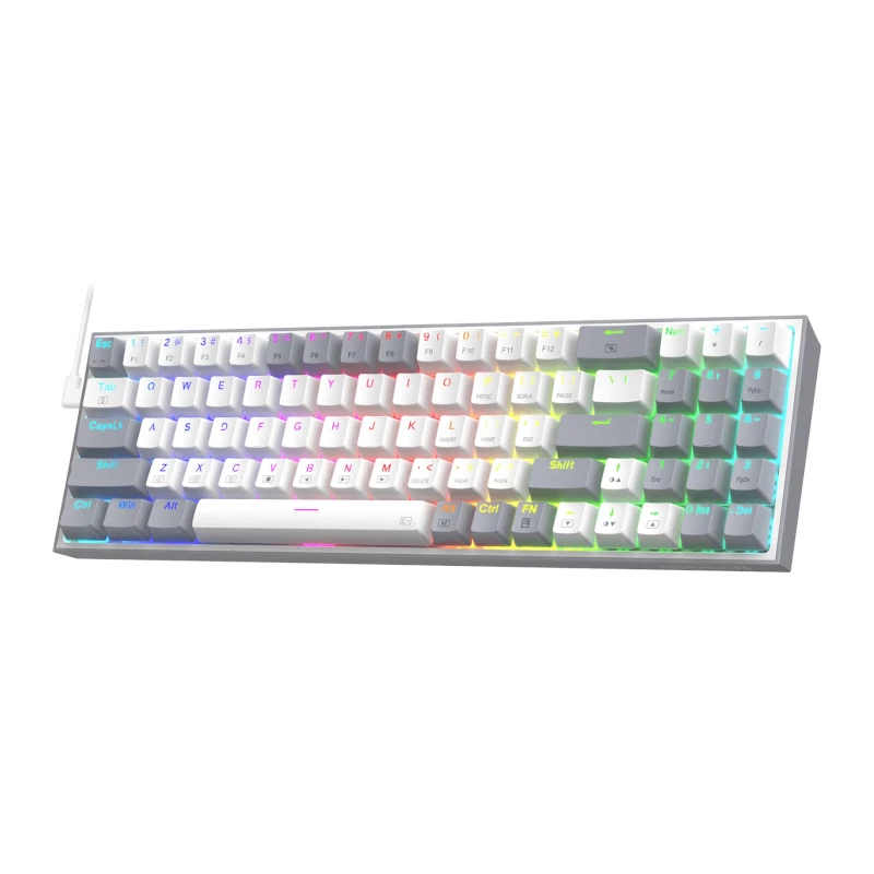 REDRAGON Pollux 65% laidinė mechaninė žaidimų klaviatūra, karštai keičiami raudoni jungikliai, RGB apšvietimas, nuimamas USB-C, NKRO, juoda