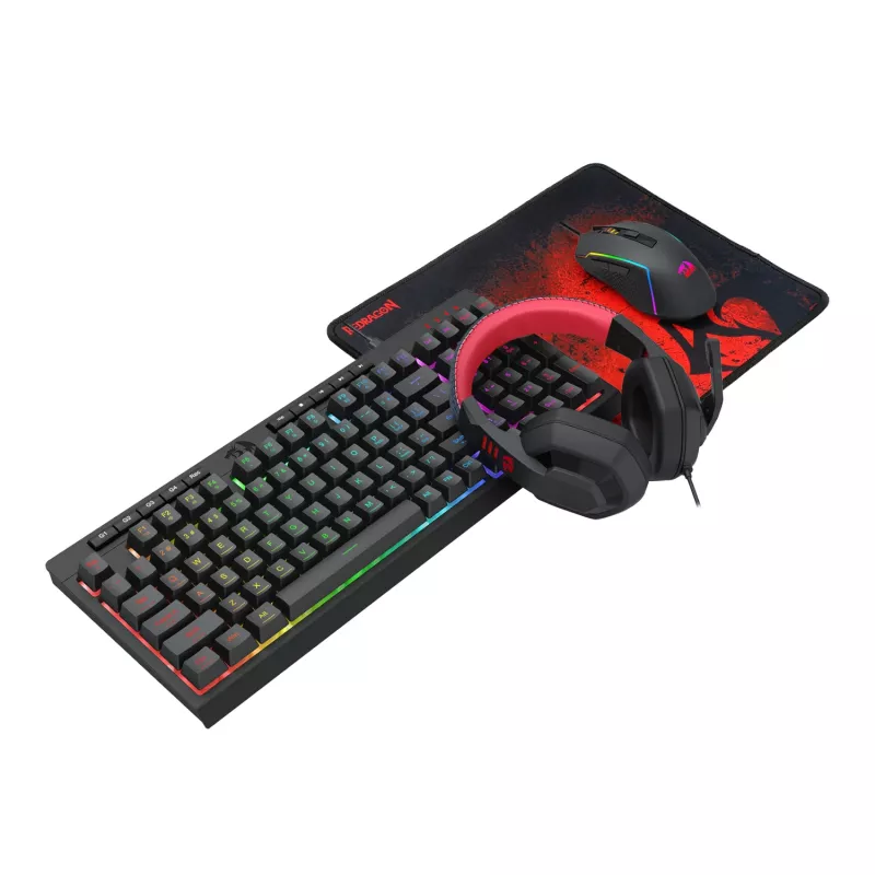 Redragon RD-S149 4-in-1 žaidimų rinkinys: RGB klaviatūra, optinė pelė, ausinės ir kilimėlis