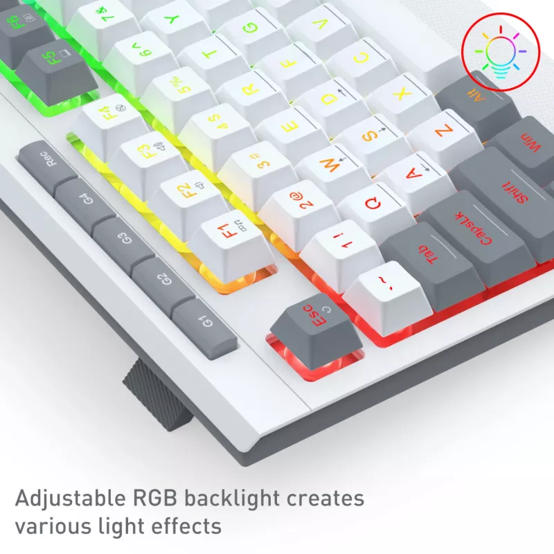 Redragon S151 laidinis RGB žaidimų klaviatūros ir pelės rinkinys - balta ir pilka