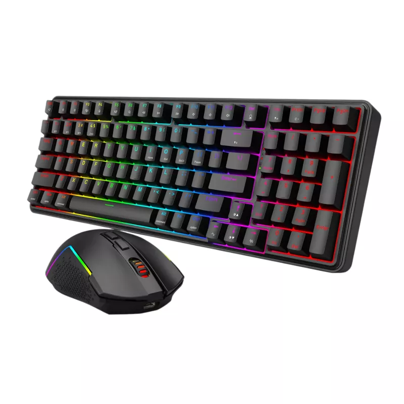 Redragon S162 RGB 3 režimų belaidis mechaninis žaidimų klaviatūros ir pelės rinkinys - juodas