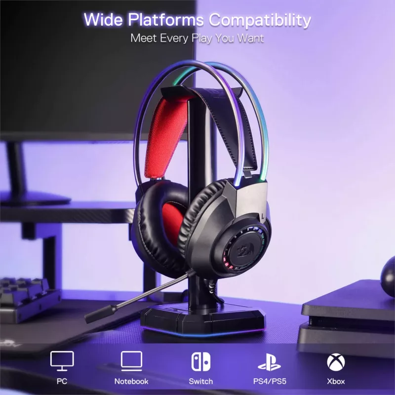 Redragon SCREAM Ausinės su mikrofonu, RGB, virš galvos - juodos