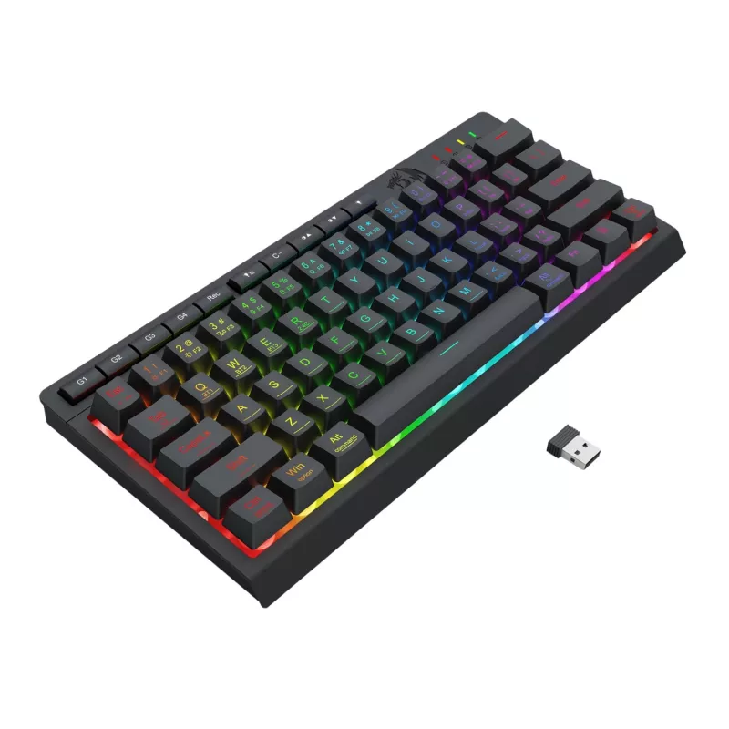 Redragon SHIVA K522 PRO RGB belaidė žaidimų klaviatūra - trijų režimų TKL mechaninė, karštai keičiami raudoni jungikliai, juoda