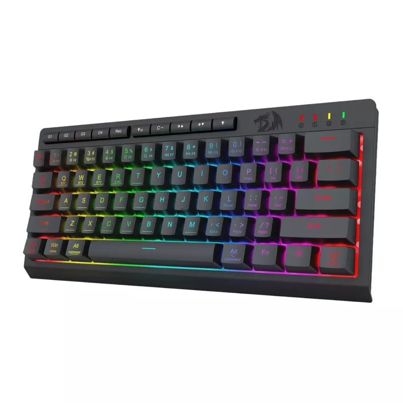 Redragon SHIVA K522 PRO RGB belaidė žaidimų klaviatūra - trijų režimų TKL mechaninė, karštai keičiami raudoni jungikliai, juoda
