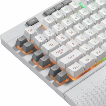 REDRAGON SHIVA membraninė klaviatūra - balta, pilno dydžio RGB apšvietimas, 6 makro klavišai, nuimama riešo atrama, laidinė USB