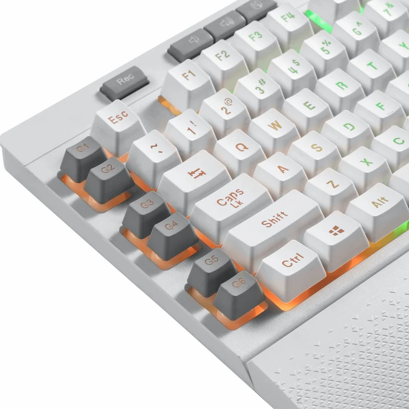 REDRAGON SHIVA membraninė klaviatūra - balta, pilno dydžio RGB apšvietimas, 6 makro klavišai, nuimama riešo atrama, laidinė USB
