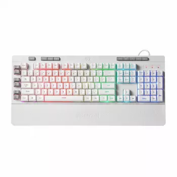 REDRAGON SHIVA membraninė klaviatūra - balta, pilno dydžio RGB apšvietimas, 6 makro klavišai, nuimama riešo atrama, laidinė USB