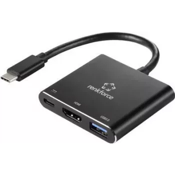 Renkforce RF-5133676 USB-C į HDMI daugiafunkcis adapteris su maitinimo perdavimu ir USB-A, 4K, 20 cm, juodas