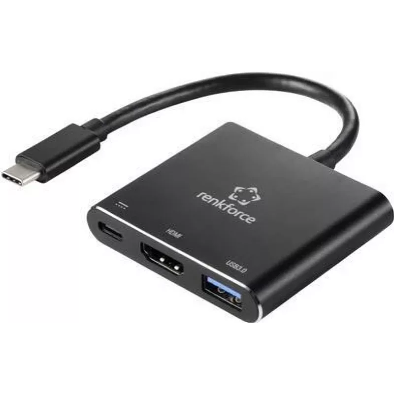 Renkforce RF-5133676 USB-C į HDMI daugiafunkcis adapteris su maitinimo perdavimu ir USB-A, 4K, 20 cm, juodas