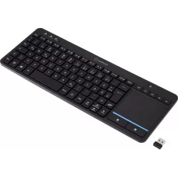 Renkforce RF-WLTKB-300 belaidė klaviatūra olandų QWERTY juoda su integruotu jutiklių kilimėliu (RF-6904036)