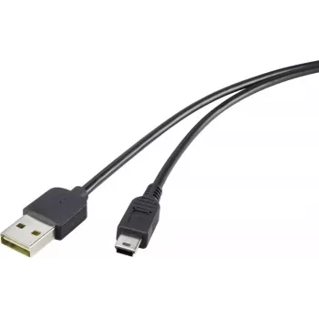 Renkforce USB 2.0 A į Mini-B apverčiamas kabelis 1,8 m juodas