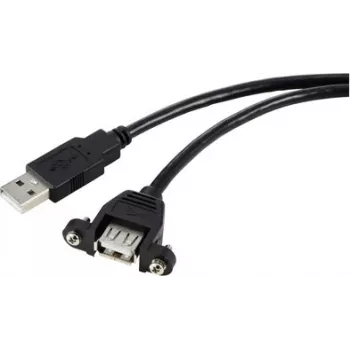 Renkforce USB 2.0 prailginimo kabelis, USB-A vyriškas į USB-A moterišką, 1 m, juodas, skydinis montavimas, įsukamas RF-5720386