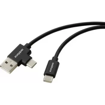 Renkforce USB-C į USB-A kabelis, USB 2.0, 2 m, juodas, 480 Mbps, dvigubai ekranuotas, PVC apvalkalas, tiesūs jungtys RF-7116122