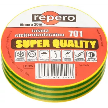 REPERO 701 geltonai žalia PVC izoliacinė juosta 19 mm x 20 m